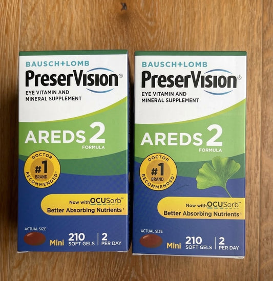 Bausch + Lomb PreserVision AREDS 2 Eye Vitamin & Mineral Supplement, 210 Mini Soft Gels, 2 Per Day