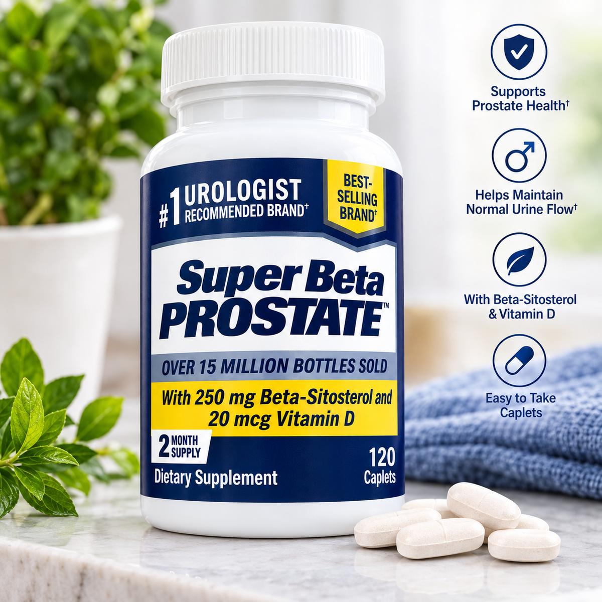 Super Beta Prostate Dietary Supplement 120 Caplets – Beta-Sitosterol & Vitamin D