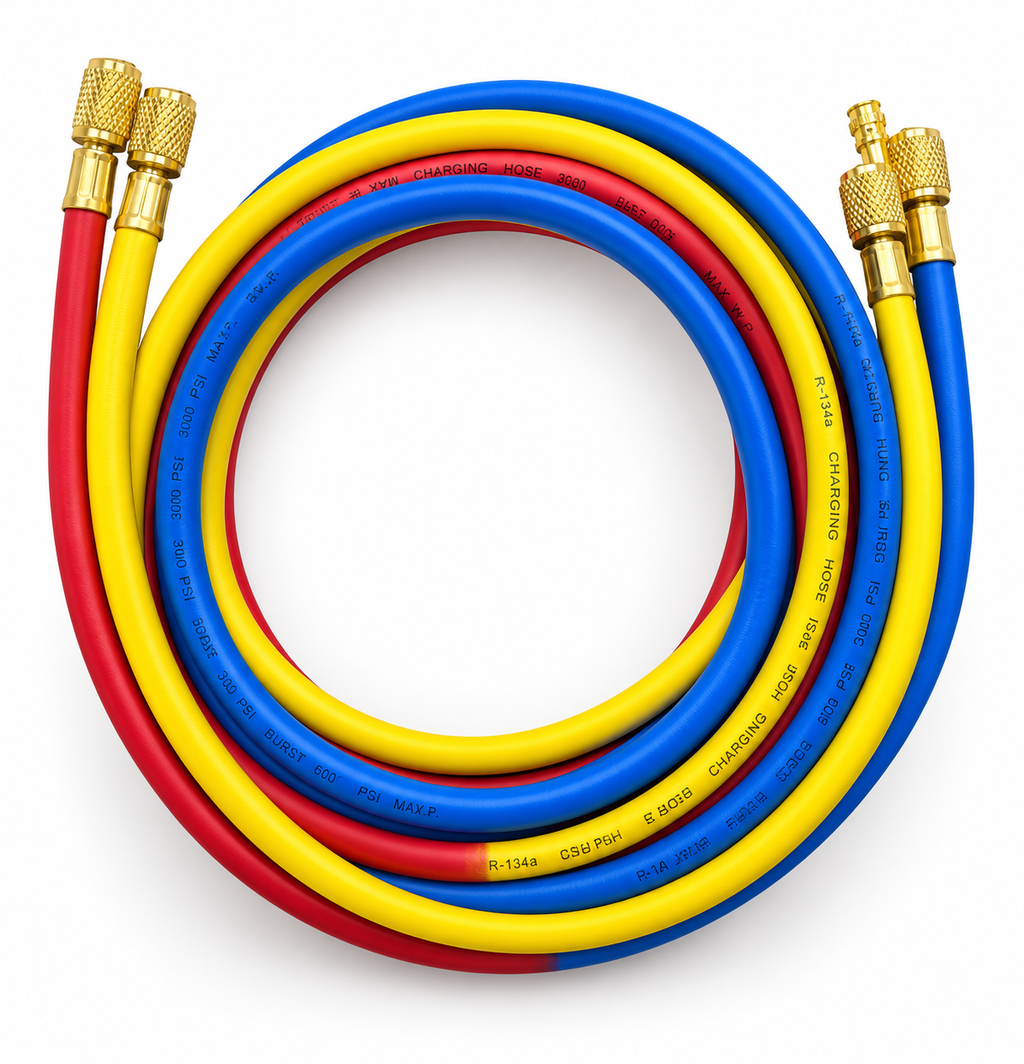 3-Pack HVAC Refrigerant Charging Hoses Red Blue Yellow 1/4" SAE 600 PSI 3000 PSI