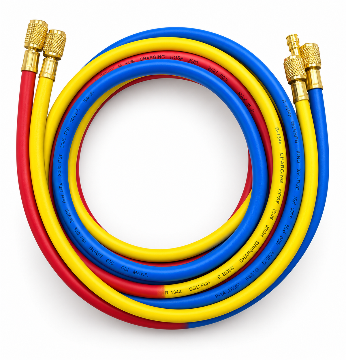3-Pack HVAC Refrigerant Charging Hoses Red Blue Yellow 1/4" SAE 600 PSI 3000 PSI