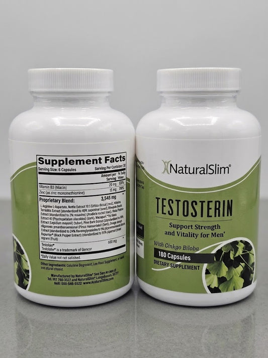 NaturalSlim Testosterin 180 Capsules Dietary Supplement With Ginkgo Biloba for Men
