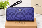 COACH Signature Long Zip Around Wallet Purple C Monogram Wristlet New