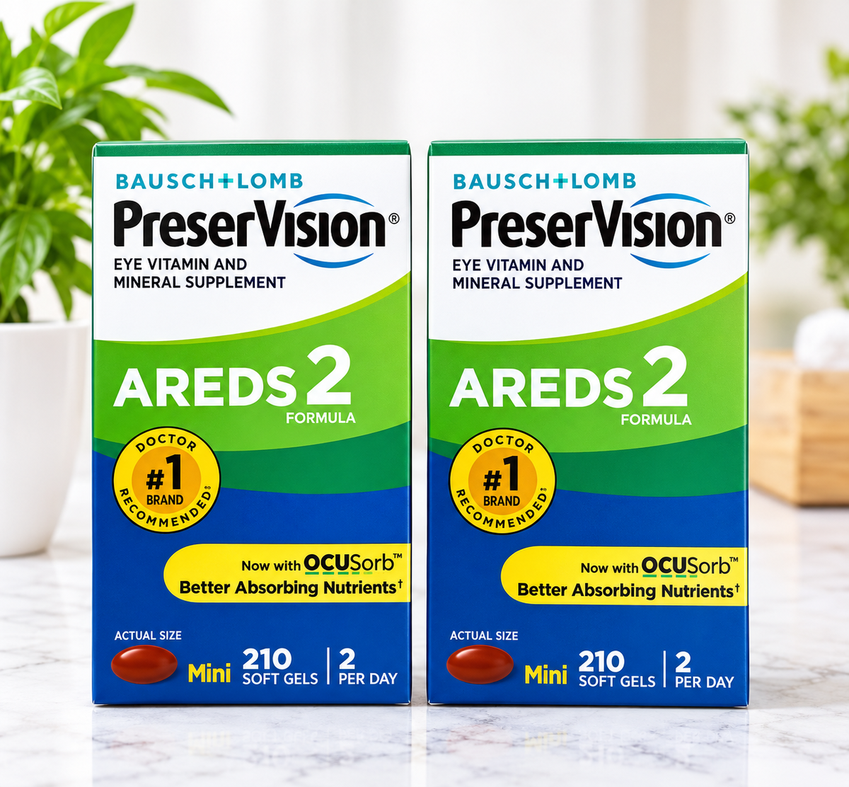 Bausch + Lomb PreserVision AREDS 2 Eye Vitamin & Mineral Supplement, 210 Mini Soft Gels, 2 Per Day
