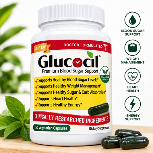 GlucoCil Premium Blood Sugar Support Dietary Supplement 120 Vegetarian Capsules