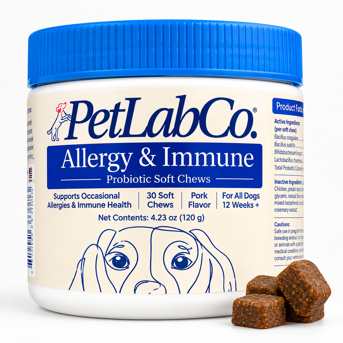 PetLab Co. Allergy & Immune Probiotic Soft Chews for Dogs – 30 Chews, 120g, Pork Flavor