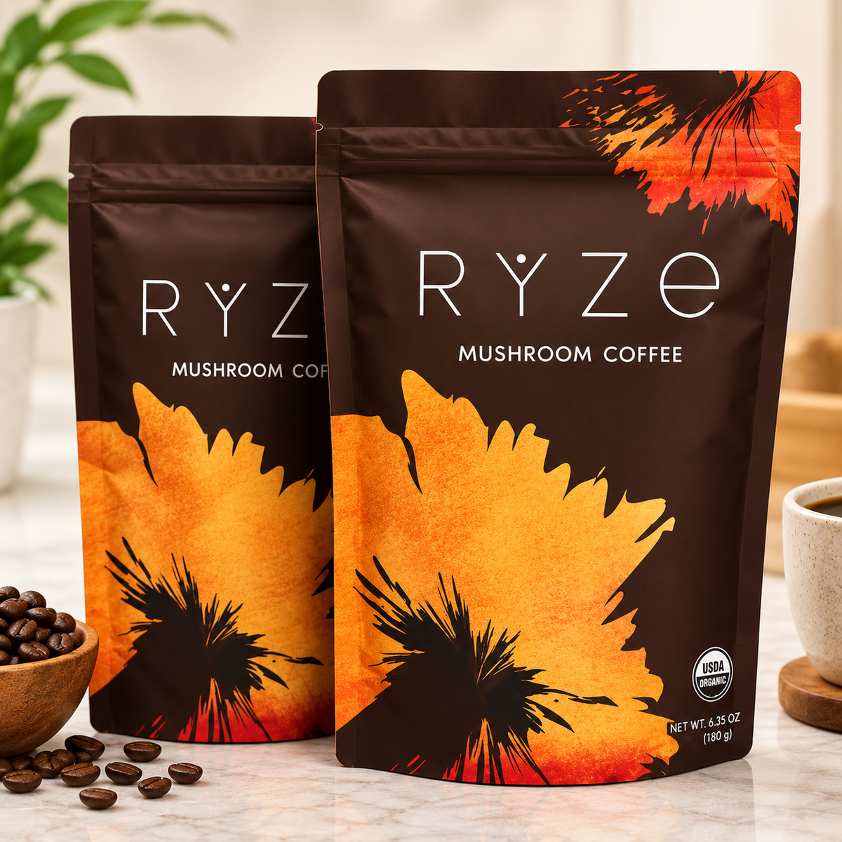 RYZE Mushroom Coffee Organic Superfood Blend 6.35 oz / 180g Resealable Bag