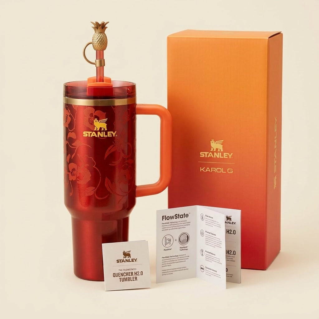 Stanley x KAROL G Quencher H2.0 Tumbler 40 oz Floral Burgundy Orange Limited Edition