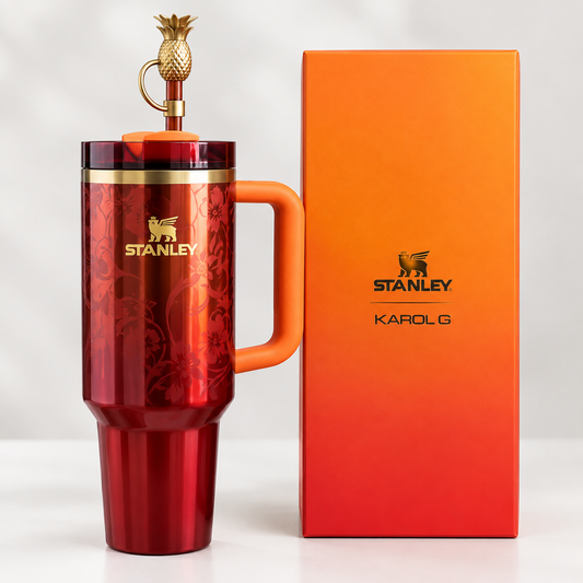 Stanley x KAROL G Quencher H2.0 Tumbler 40 oz Floral Burgundy Orange Limited Edition