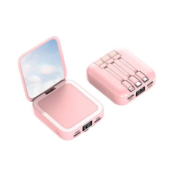 Portable Mini Beauty Mirror Power Bank with Cable